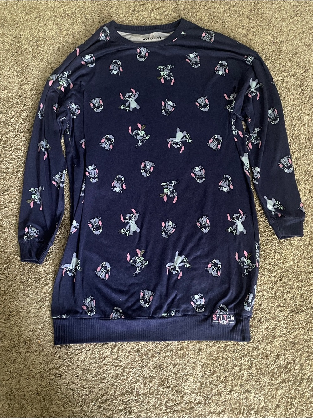 Disney Pajama Top Shirt Nightgown Lilo & Stitch Long Sleeve Sz Small Women Soft